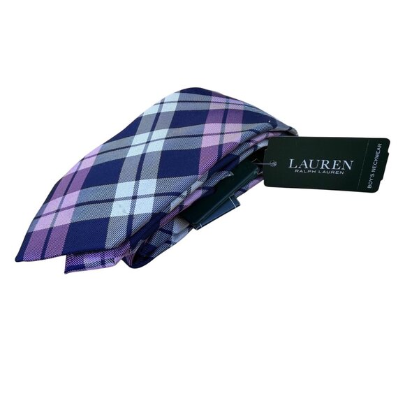 Lauren Ralph Lauren Boys Blue Purple Plaid Silk Tie Luxury Neckwear Patterned - Picture 1 of 8